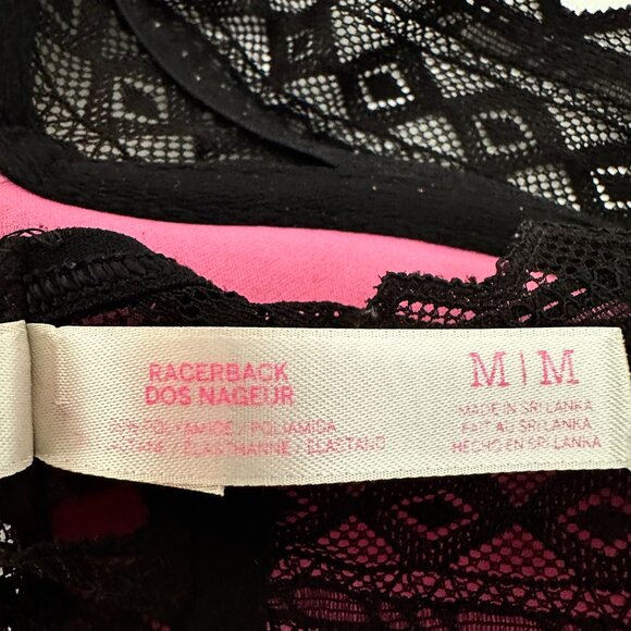 Victorias Secret PINK Racerback Underwire Bra Black Lace Lightly Padded Size Med - Picture 4 of 8